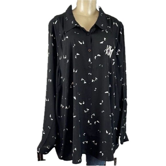 Disney +3 Button Collar Spooky Eyes Haunted Mansion Relaxed Long Sleeve Shirt - Picture 2 of 6